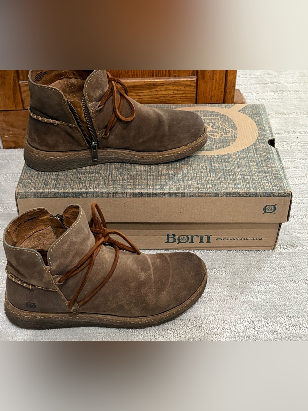 Born Calyn Brown Distressed Leather Ankle Boots Boho Core Moto 7.5/38